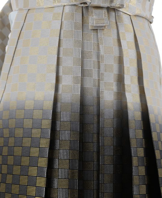 袴単品No.639|白色からグレーへぼかし　金色・銀色市松模様対応身長 / 175cm前後